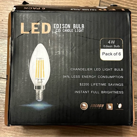 Chandelier LED Edison Bulb 6 Pack 4W 5000K Dimmable Open Box - Picture 2 of 3